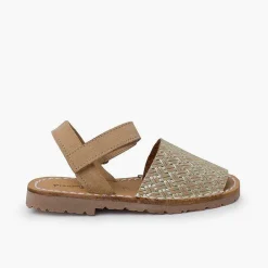Pisamonas Communion Shoes>Avarcas Menorcan Sandals Metallic Braided Look