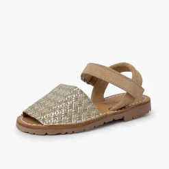 Pisamonas Communion Shoes>Avarcas Menorcan Sandals Metallic Braided Look