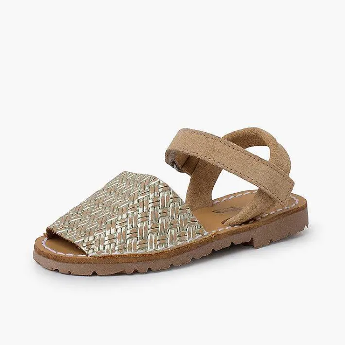 Pisamonas Communion Shoes>Avarcas Menorcan Sandals Metallic Braided Look
