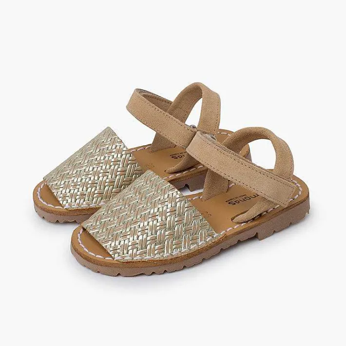 Pisamonas Communion Shoes>Avarcas Menorcan Sandals Metallic Braided Look