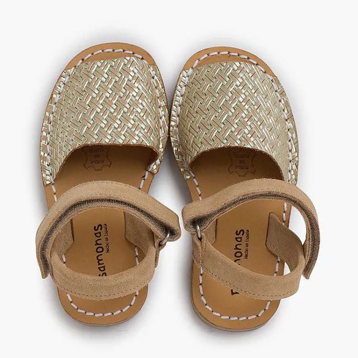 Pisamonas Communion Shoes>Avarcas Menorcan Sandals Metallic Braided Look