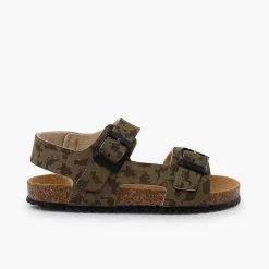 Pisamonas Sandals>Bio Sandals Buckles And Dinosaurs Colour Khaki
