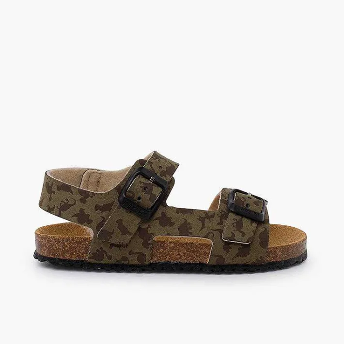 Pisamonas Sandals>Bio Sandals Buckles And Dinosaurs Colour Khaki