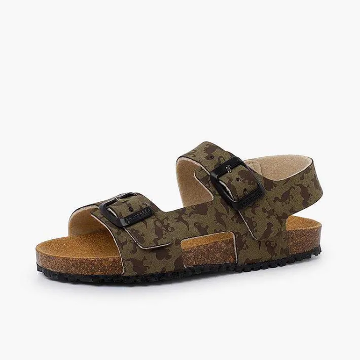 Pisamonas Sandals>Bio Sandals Buckles And Dinosaurs Colour Khaki