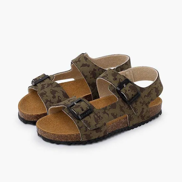 Pisamonas Sandals>Bio Sandals Buckles And Dinosaurs Colour Khaki