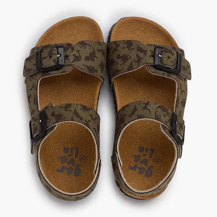 Pisamonas Sandals>Bio Sandals Buckles And Dinosaurs Colour Khaki