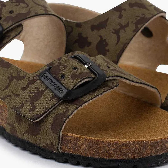Pisamonas Sandals>Bio Sandals Buckles And Dinosaurs Colour Khaki