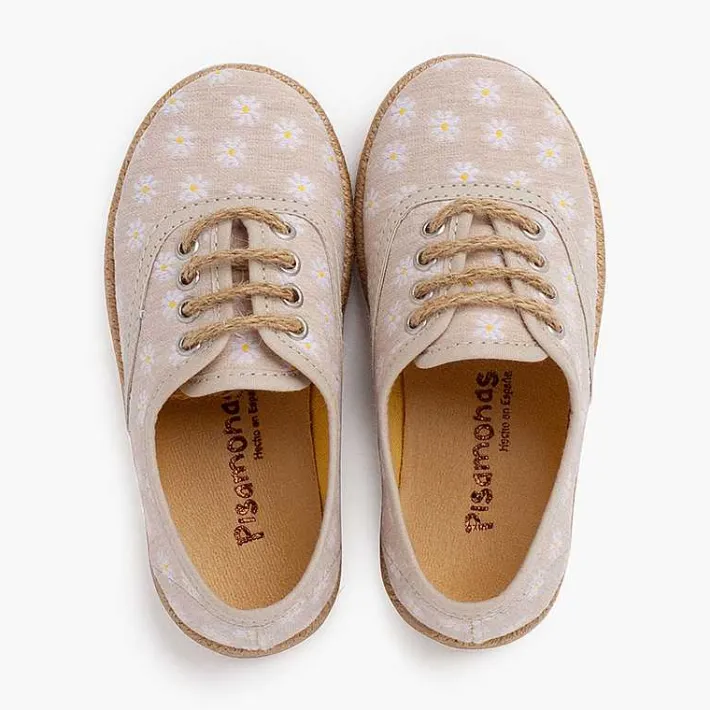 Pisamonas Espadrilles>Blucher Daisies With Laces And Jute Sole Colour Beige