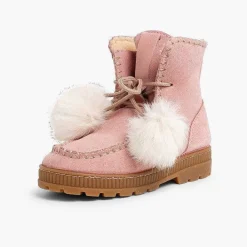 Pisamonas Boots>Boots With Pompoms Split Leather Girls