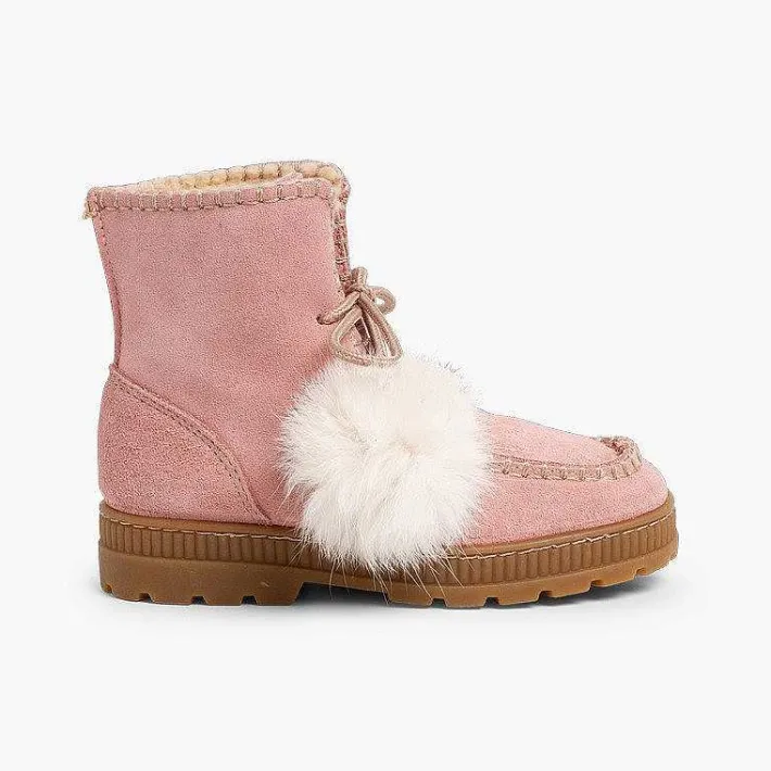 Pisamonas Boots>Boots With Pompoms Split Leather Girls