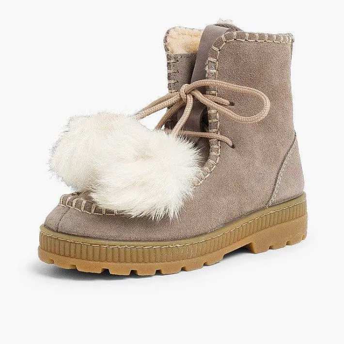 Pisamonas Boots>Boots With Pompoms Split Leather Girls