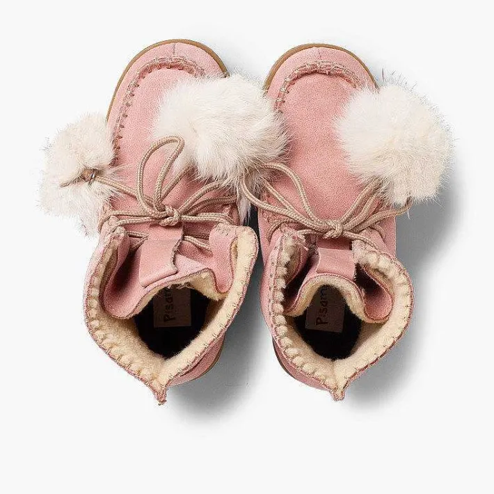 Pisamonas Boots>Boots With Pompoms Split Leather Girls