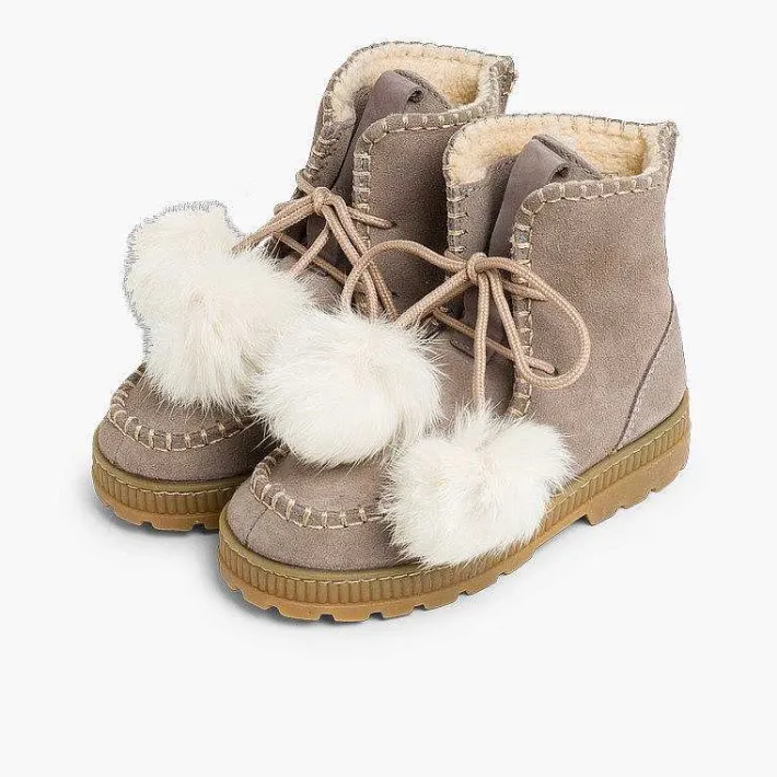Pisamonas Boots>Boots With Pompoms Split Leather Girls
