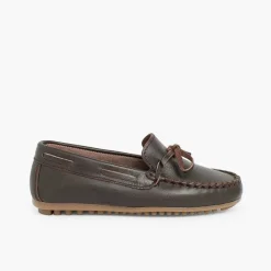Pisamonas Moccasins And Loafers>Boys Leather Ribbon Moccasins