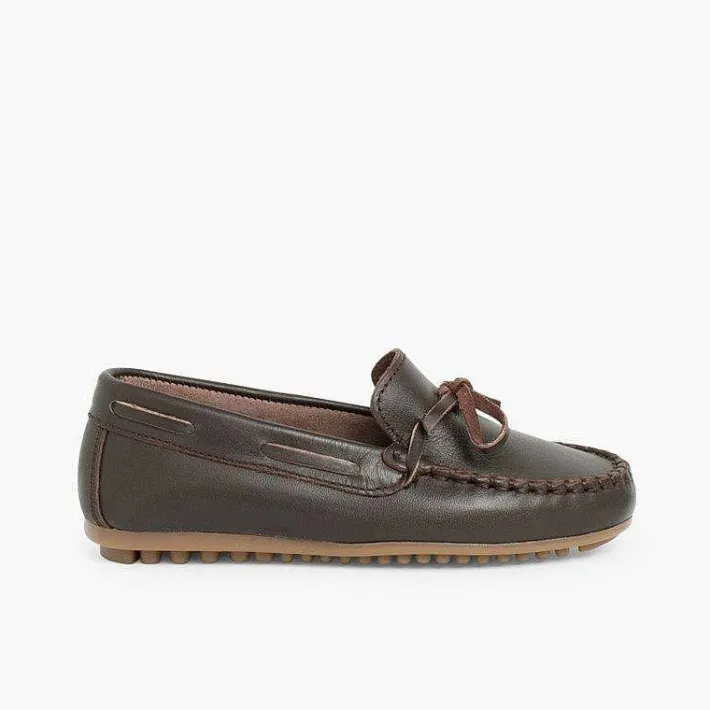 Pisamonas Moccasins And Loafers>Boys Leather Ribbon Moccasins