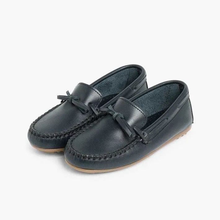 Pisamonas Moccasins And Loafers>Boys Leather Ribbon Moccasins