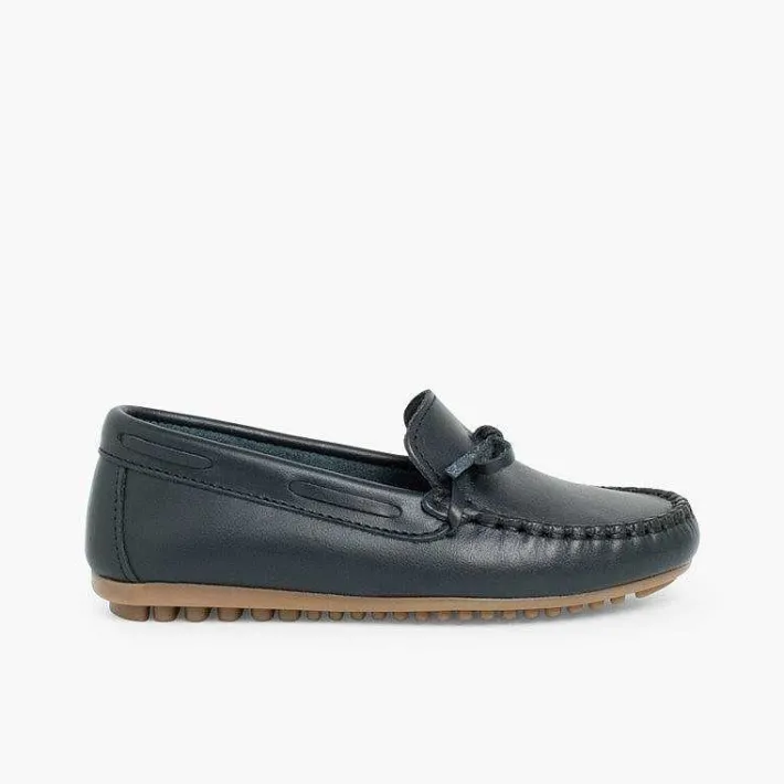 Pisamonas Moccasins And Loafers>Boys Leather Ribbon Moccasins