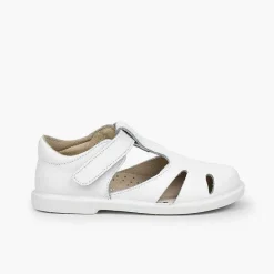 Pisamonas T-Bar Shoes>Boys' Leather T-Bar Sandals With Loop Fasteners