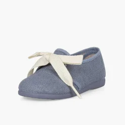 Pisamonas Communion Shoes>Boys' Linen Bluchers With Ecru Laces