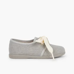 Pisamonas Communion Shoes>Boys' Linen Bluchers With Ecru Laces
