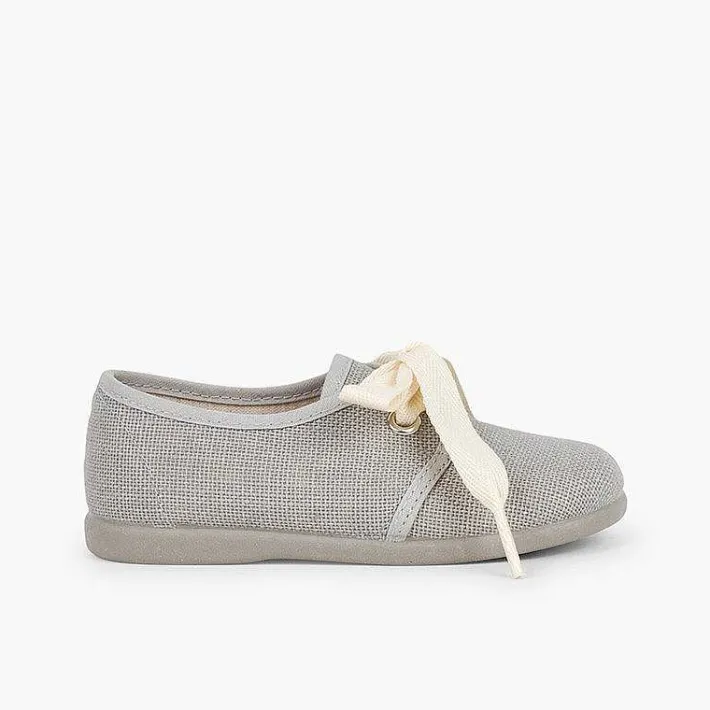 Pisamonas Communion Shoes>Boys' Linen Bluchers With Ecru Laces