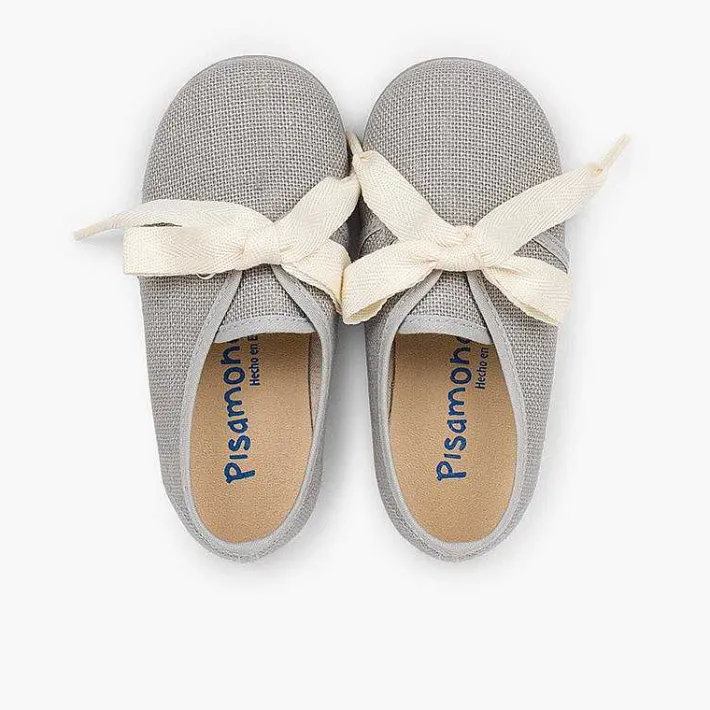 Pisamonas Communion Shoes>Boys' Linen Bluchers With Ecru Laces