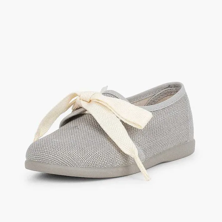 Pisamonas Communion Shoes>Boys' Linen Bluchers With Ecru Laces