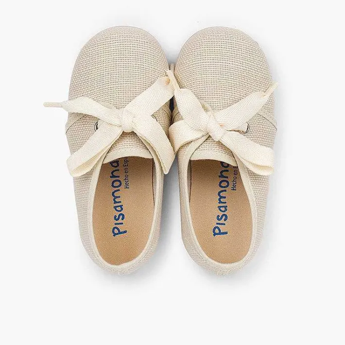 Pisamonas Communion Shoes>Boys' Linen Bluchers With Ecru Laces