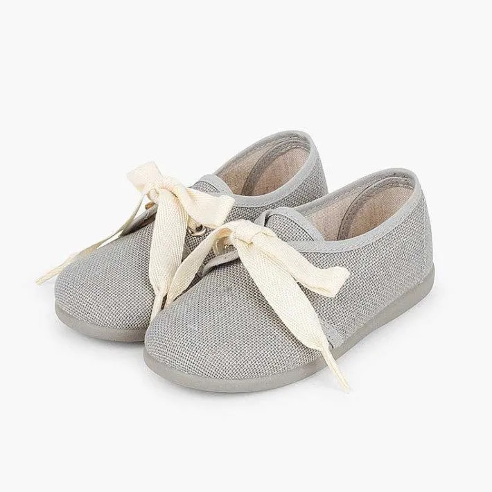 Pisamonas Communion Shoes>Boys' Linen Bluchers With Ecru Laces