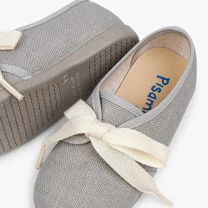 Pisamonas Communion Shoes>Boys' Linen Bluchers With Ecru Laces