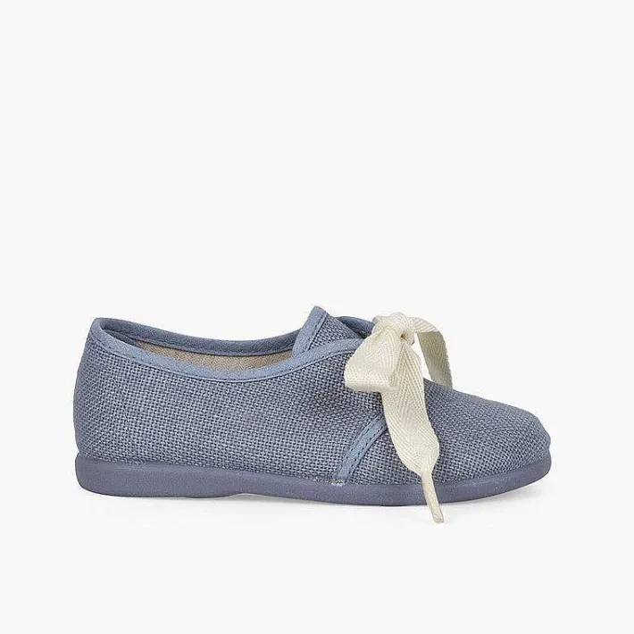 Pisamonas Communion Shoes>Boys' Linen Bluchers With Ecru Laces