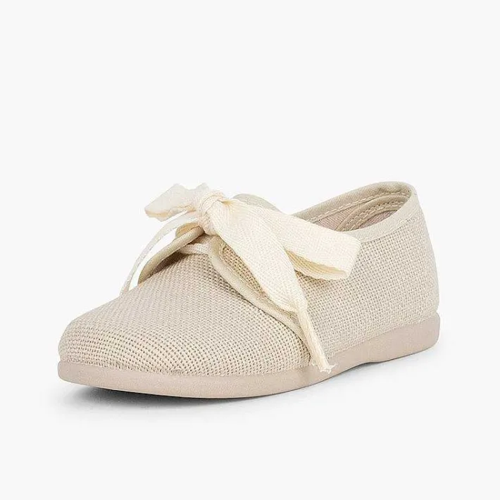Pisamonas Communion Shoes>Boys' Linen Bluchers With Ecru Laces