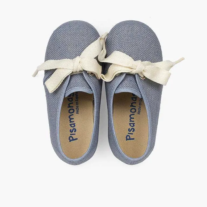 Pisamonas Communion Shoes>Boys' Linen Bluchers With Ecru Laces