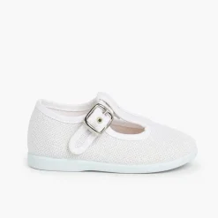 Pisamonas T-Bar Shoes>Boys Linen T-Bar Shoes With Buckle