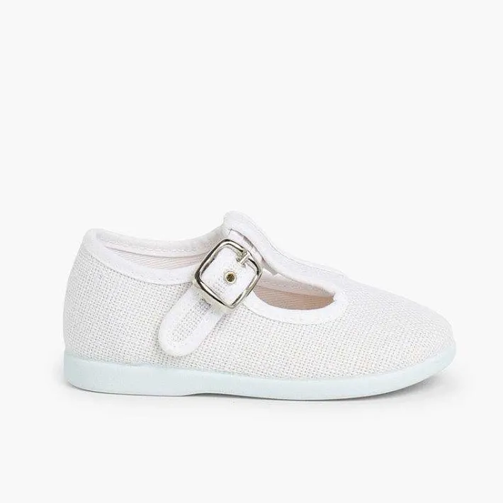 Pisamonas T-Bar Shoes>Boys Linen T-Bar Shoes With Buckle