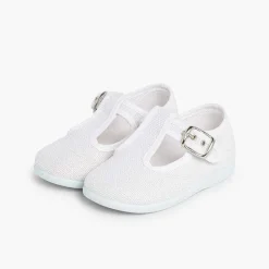 Pisamonas T-Bar Shoes>Boys Linen T-Bar Shoes With Buckle