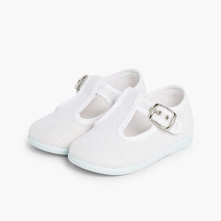 Pisamonas T-Bar Shoes>Boys Linen T-Bar Shoes With Buckle