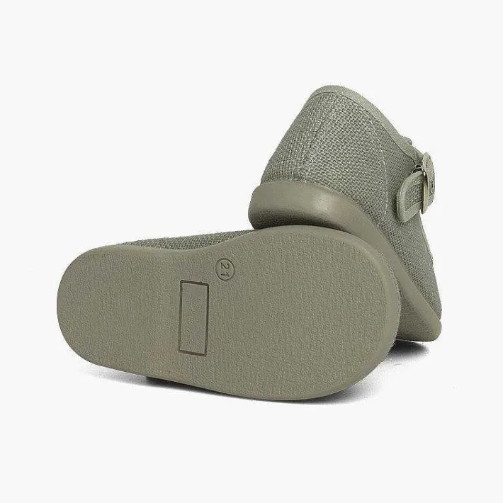 Pisamonas T-Bar Shoes>Boys Linen T-Bar Shoes With Buckle