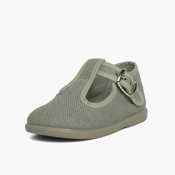Pisamonas T-Bar Shoes>Boys Linen T-Bar Shoes With Buckle