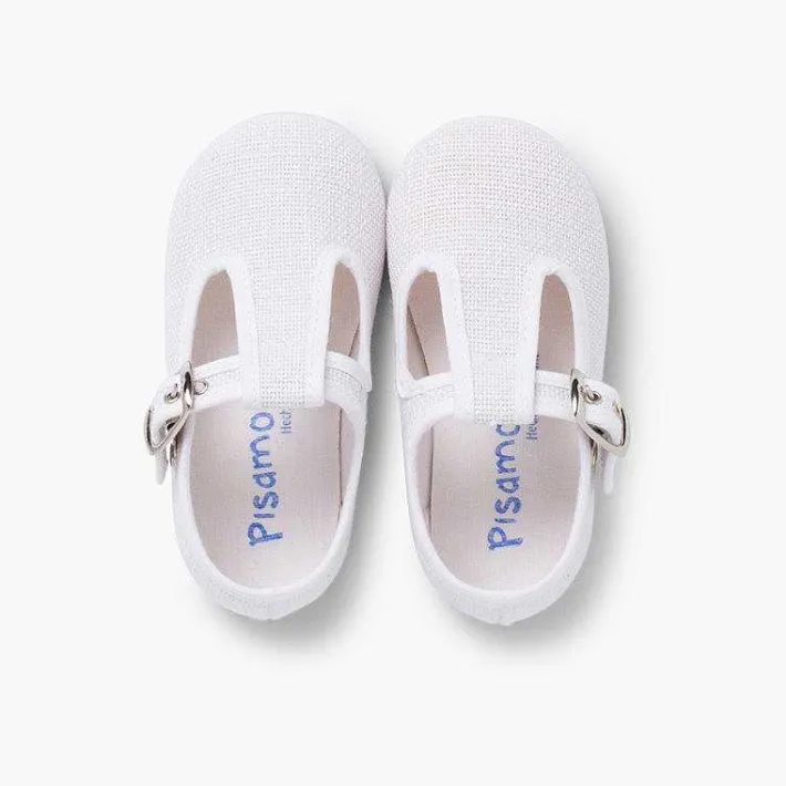 Pisamonas T-Bar Shoes>Boys Linen T-Bar Shoes With Buckle