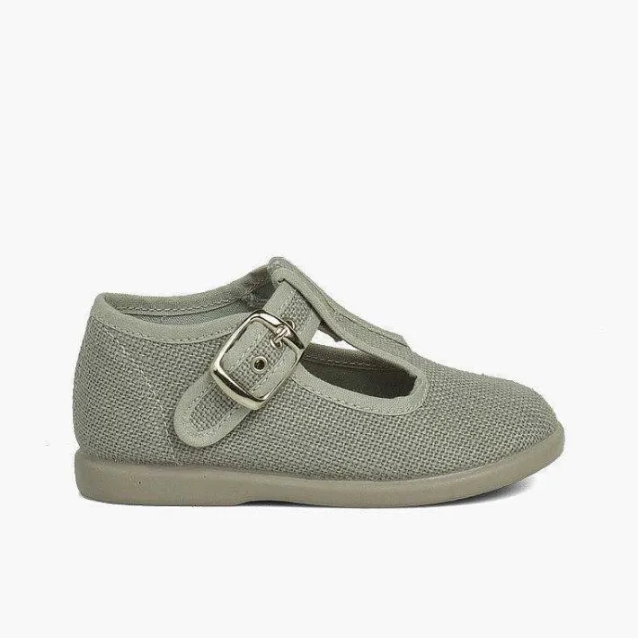 Pisamonas T-Bar Shoes>Boys Linen T-Bar Shoes With Buckle