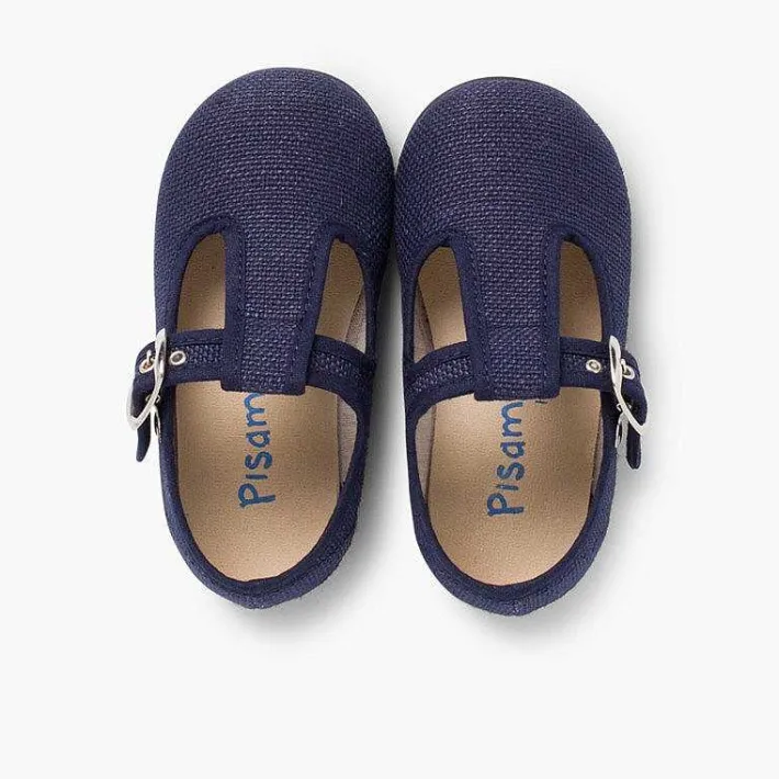 Pisamonas T-Bar Shoes>Boys Linen T-Bar Shoes With Buckle