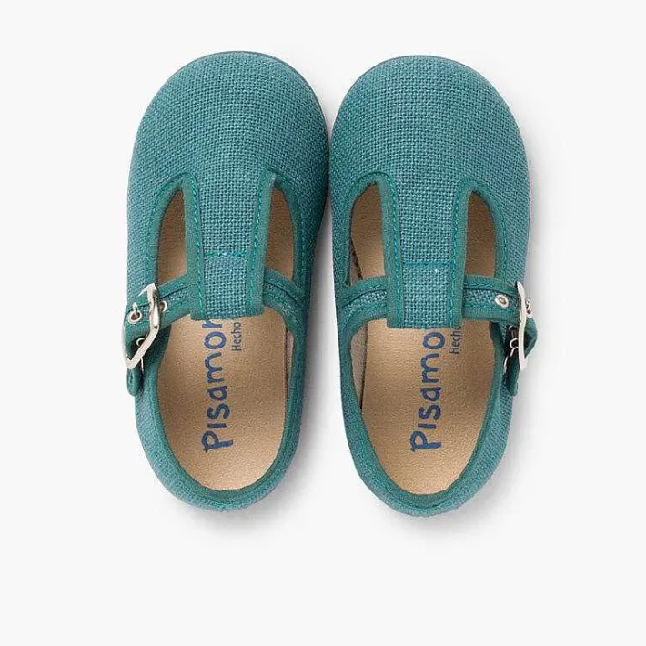 Pisamonas T-Bar Shoes>Boys Linen T-Bar Shoes With Buckle