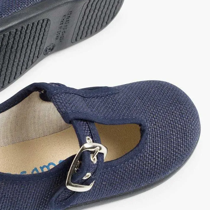 Pisamonas T-Bar Shoes>Boys Linen T-Bar Shoes With Buckle