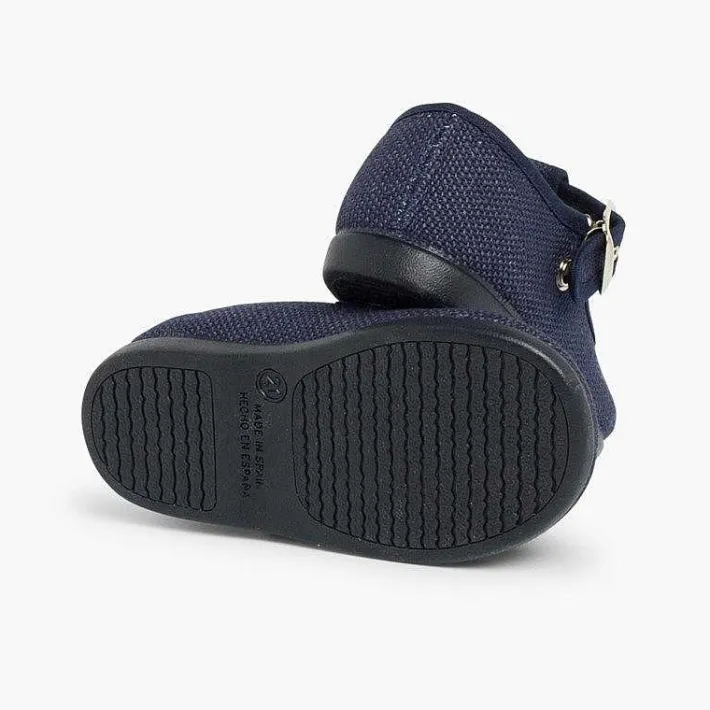 Pisamonas T-Bar Shoes>Boys Linen T-Bar Shoes With Buckle