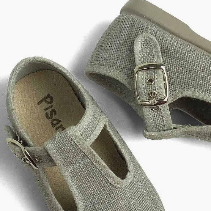 Pisamonas T-Bar Shoes>Boys Linen T-Bar Shoes With Buckle