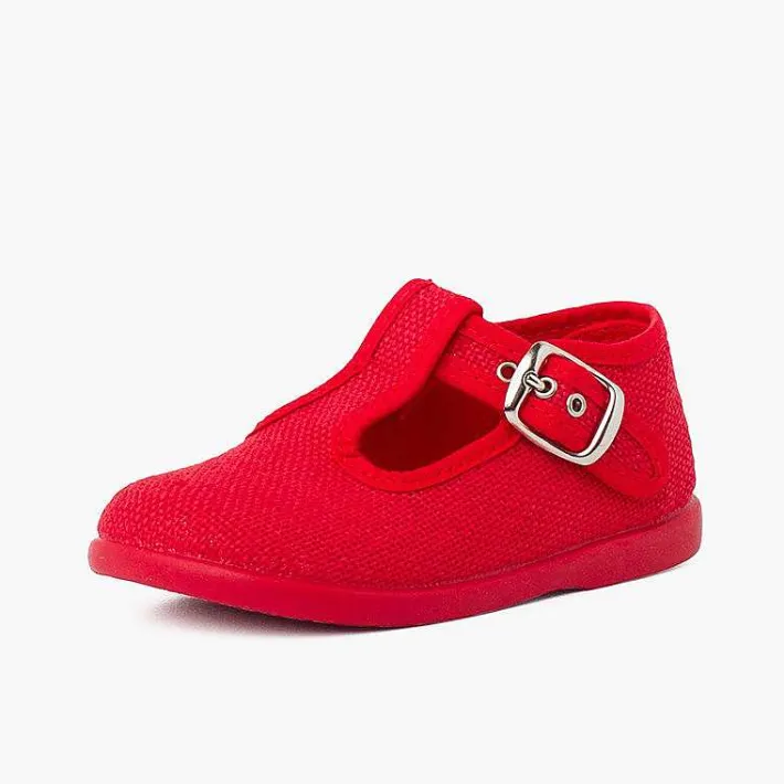 Pisamonas T-Bar Shoes>Boys Linen T-Bar Shoes With Buckle