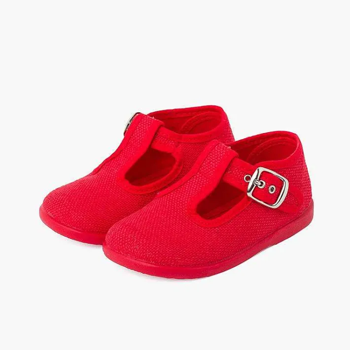 Pisamonas T-Bar Shoes>Boys Linen T-Bar Shoes With Buckle