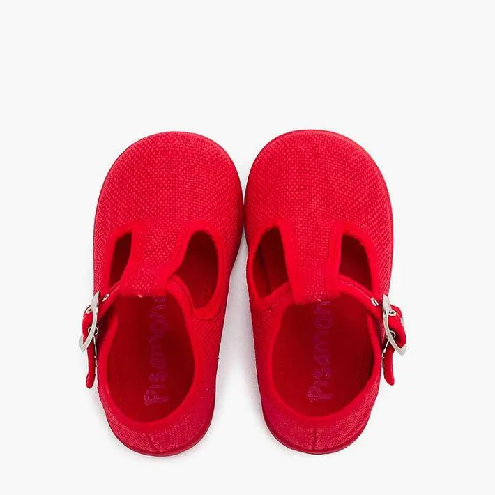 Pisamonas T-Bar Shoes>Boys Linen T-Bar Shoes With Buckle