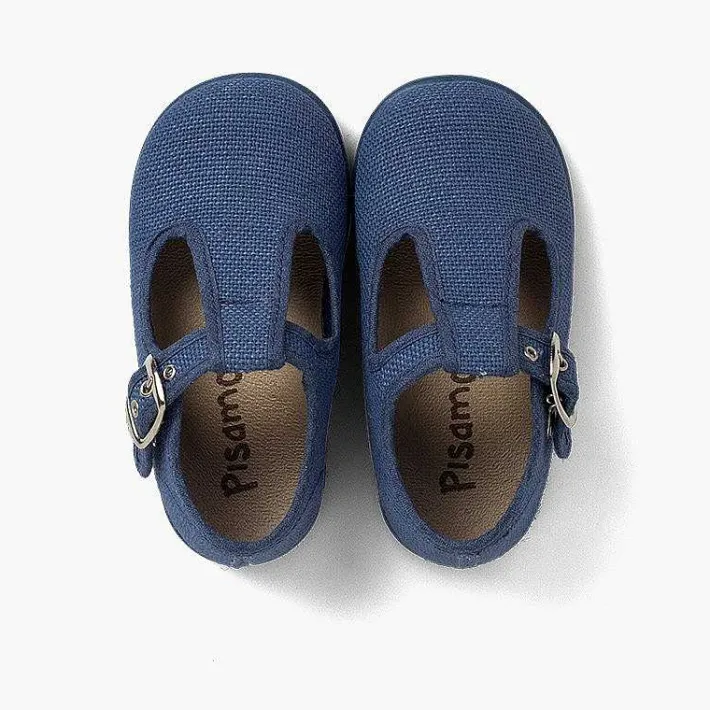 Pisamonas T-Bar Shoes>Boys Linen T-Bar Shoes With Buckle